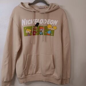 Nickelodeon 90s Cartoon Characters Rugrats Graphic Hoodie Sweatshirt Tan Size S